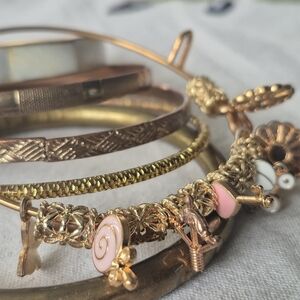 Gold and Pink Charm Bracelet Set